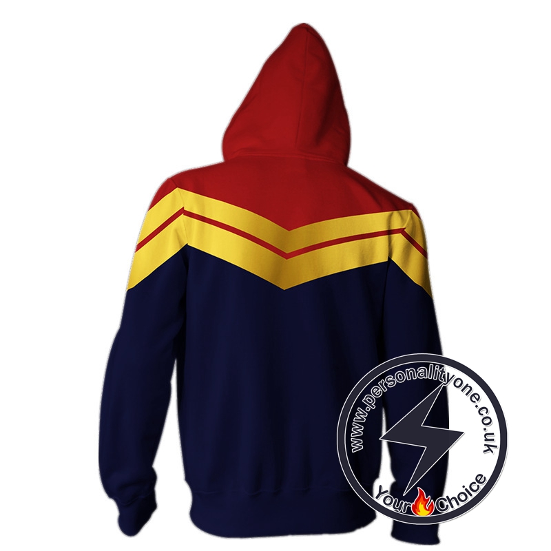 Captain Marvel Hoodie-Captain Marvel Zip Up Hoodie #19005